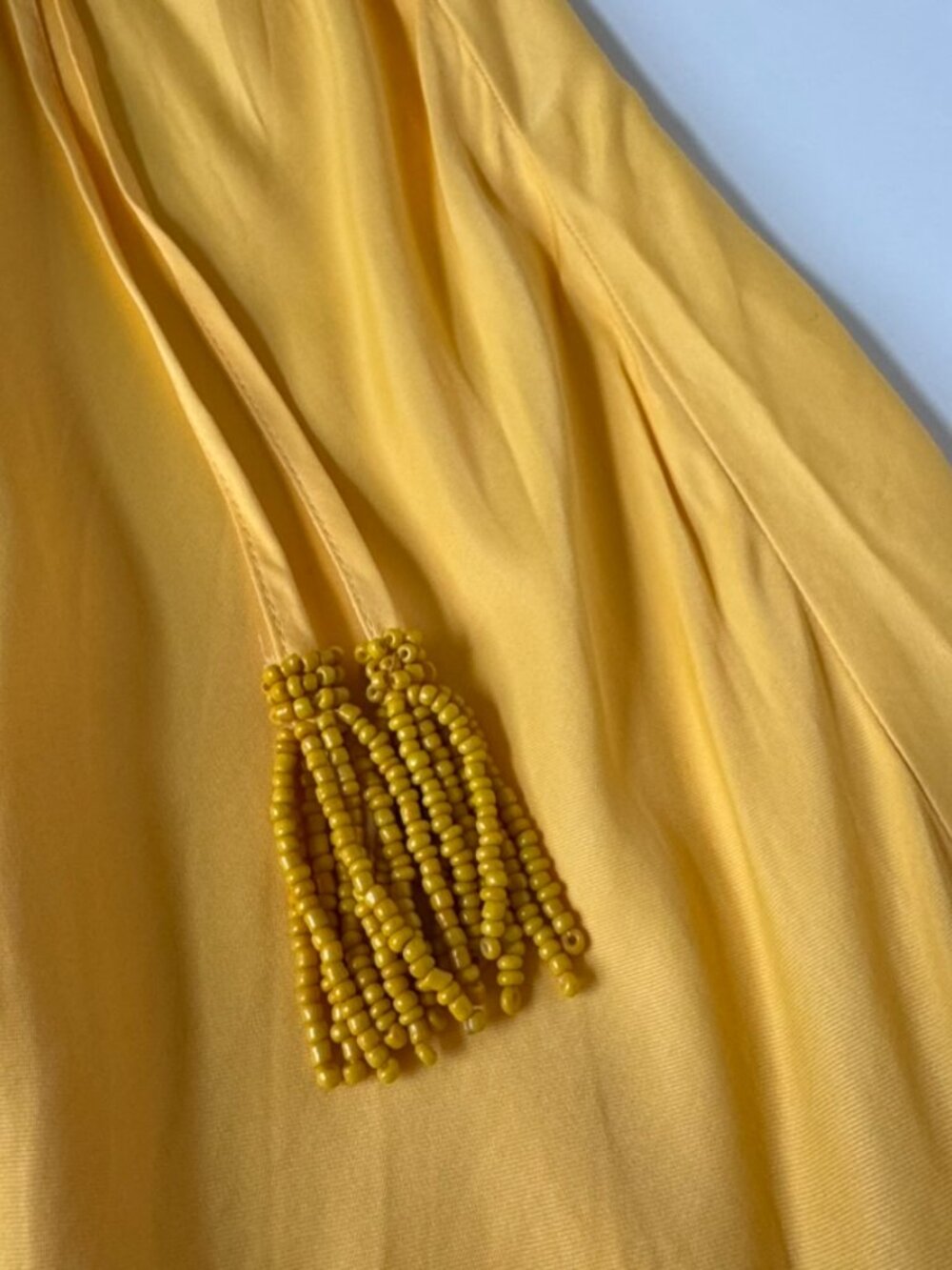 Farm Rio Womens L Piping Midi Dress Yellow Tie Beaded Tassel Cut Out Circle - Picture 4 of 10